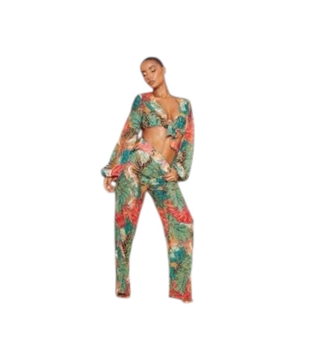 New ORANGE BIG LEAF WIDE LEG BEACH PANTS SIZE 6